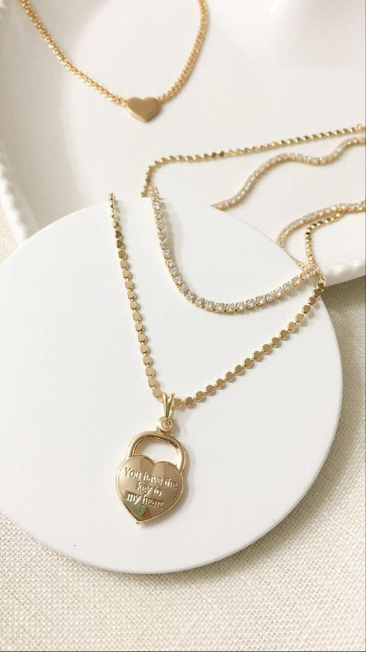 Colar Coração Cadeado "você tem a chave do meu Coração"